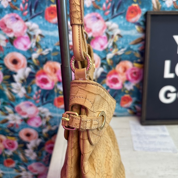 Adrienne Vittadini Tan Crocodile-Embossed Hobo Bag - Picture 2 of 3